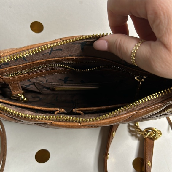 Rebecca Minkoff brown quilted leather crossbody purse bag gold hardware - Picture 7 of 16